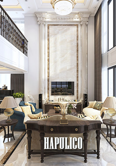  Thiết kế nội thất phòng khách căn hộ Duplex Hapulico sang trọng với gỗ óc chó cao cấp