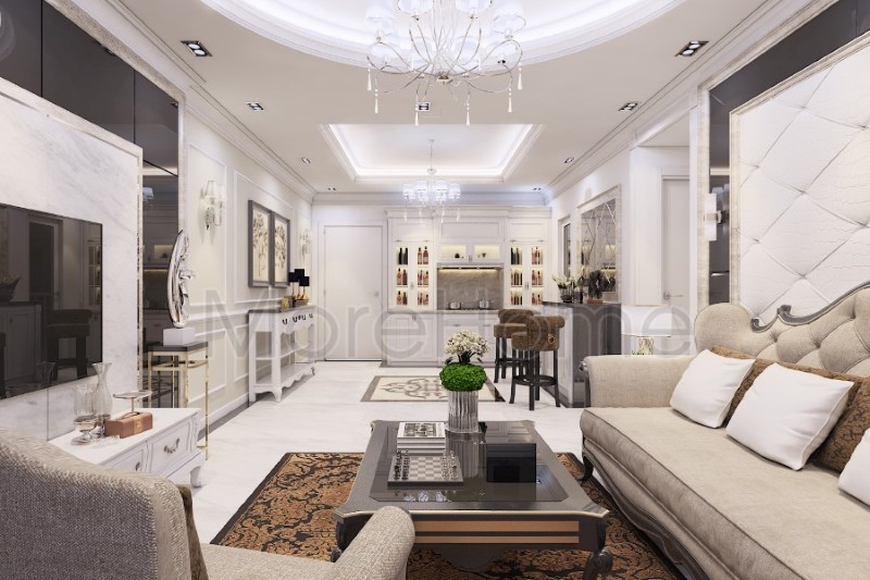 Mẫu thiết kế phòng khách chung cư đẹp là sự kết hợp hài hòa của nét đẹp hiện đại trẻ trung khỏe khoắn cộng với sự mềm mại sang trọng của phong cách nội thất cổ điển