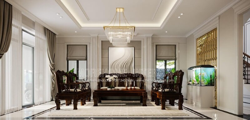 Đèn chùm thủy tinh tân cổ điển đẹp sang trọng cho phòng khách biệt thự, nhà phố, nhà liền kề cao cấp. Thiết kế nội thất biệt thự